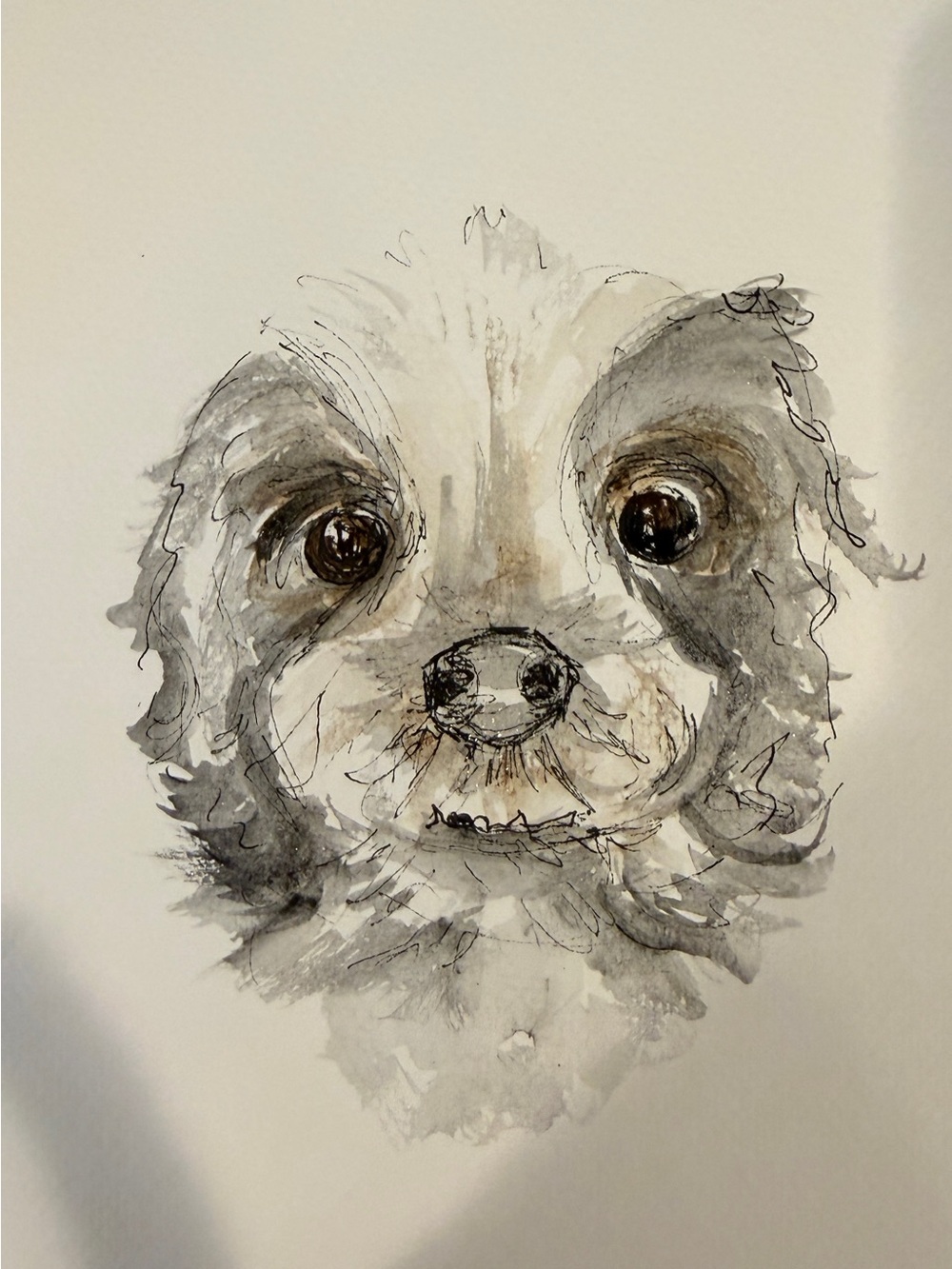 Dog Art hand painted Watercolor Puppy Face (Gray/Brown)